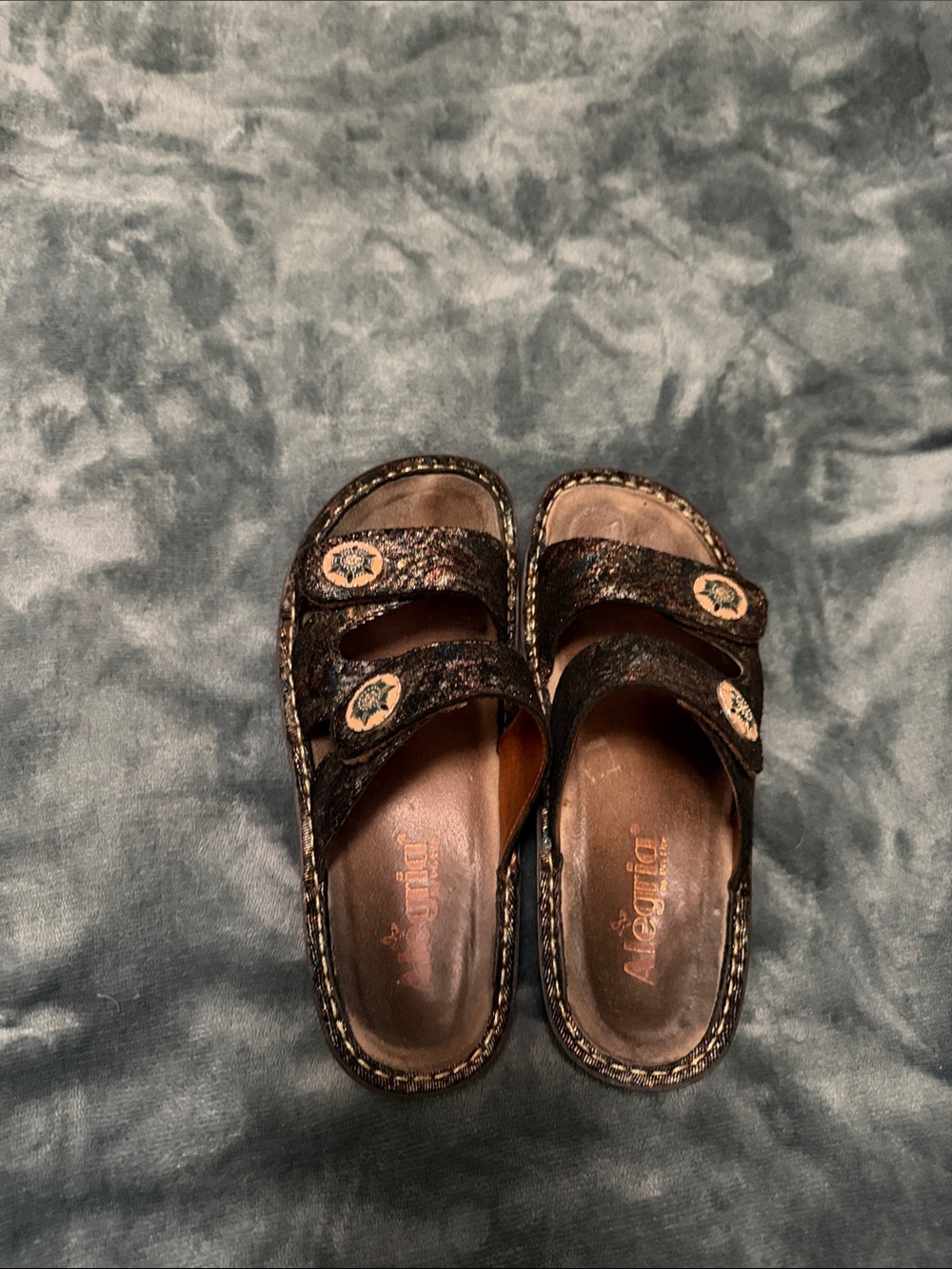Alegria Black Multicolor Embroidered Slide Sandals